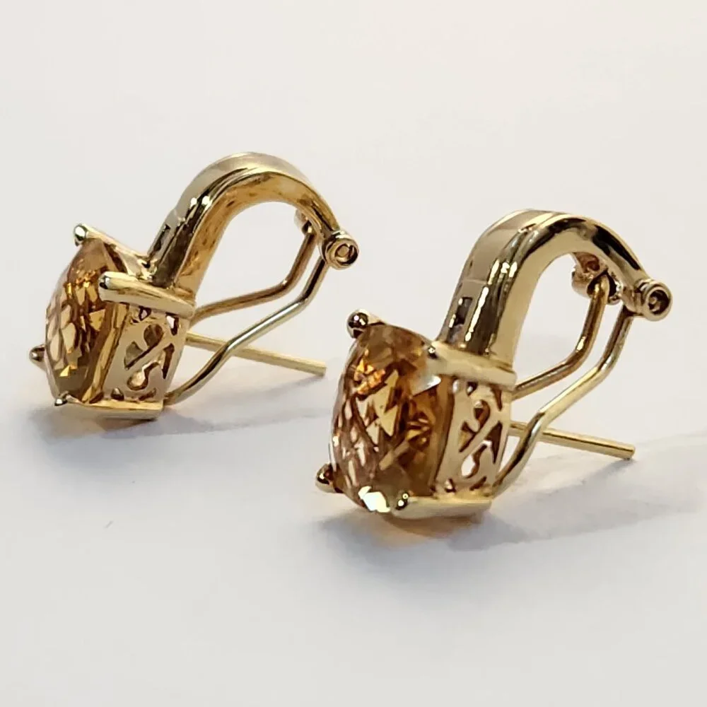 HOLD/Rosie 5.22g 14K Gold Natural Citrine Diamond Omega Back Earrings - Picture 7 of 16